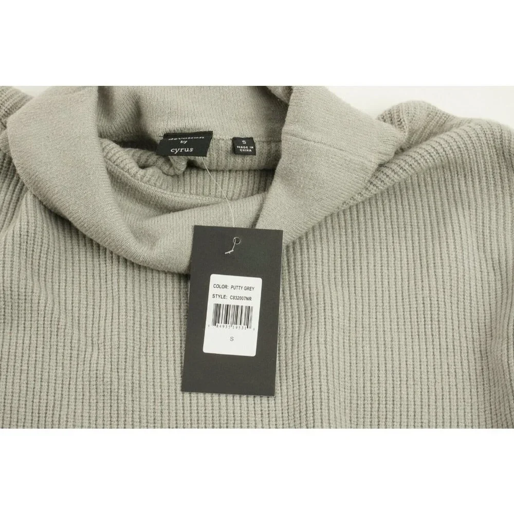 New Devotion by‎ Cyrus Women's Small Putty Grey Rib Knit Cowl Neck Tunic Sweater